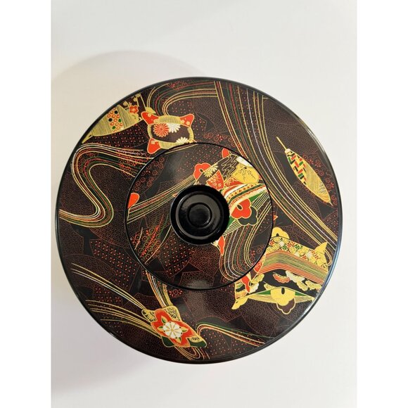 Japanese Lacquer Round Bento Box XL 5 Plates Sushi Treat Box - Picture 2 of 16